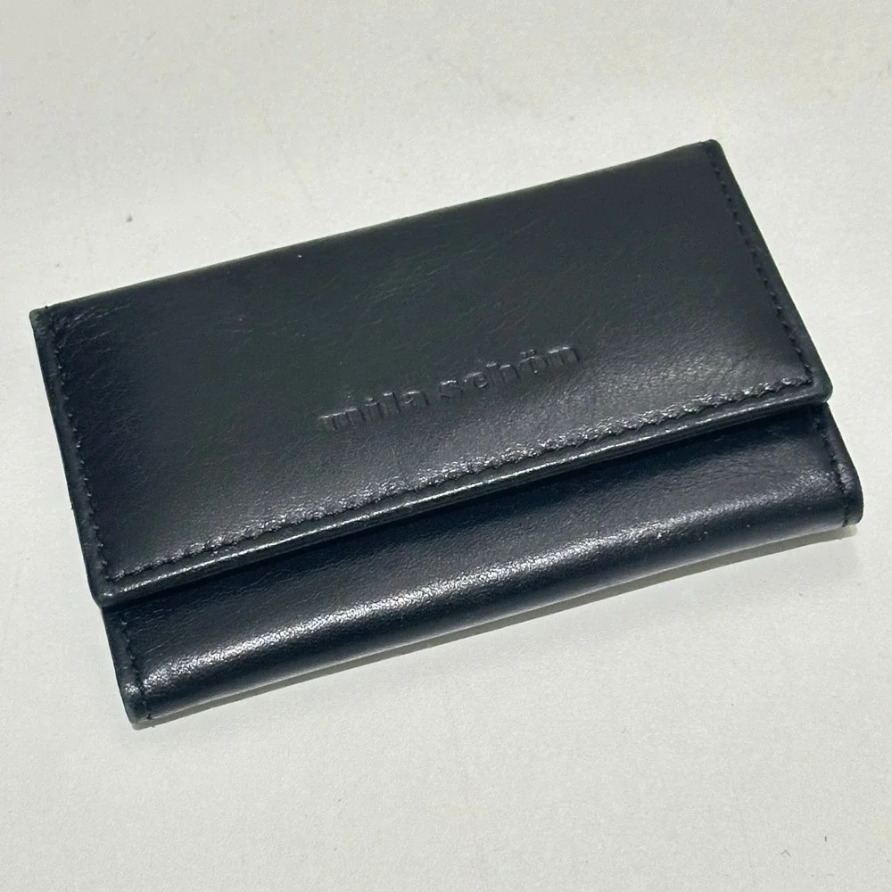 Mila Schon Black Leather Key Holder Case Wallet
